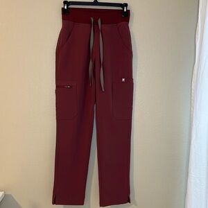 Figs Technical High Waisted Yola Skinny Scrub Pants Burgundy Red XXS Petite